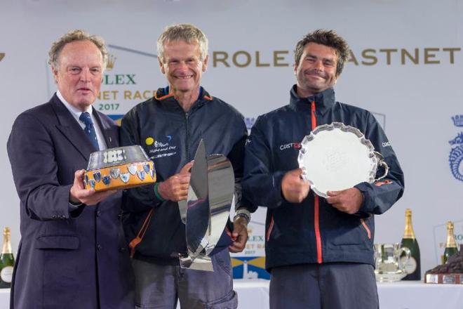 Pascal and Alexis Loison, win IRC Four overall, best Two Handed yacht overall and in IRC 4 and Joe Power Trophy for best IRC yacht round the Rock on corrected time – Rolex Fastnet Race ©  Rolex / Carlo Borlenghi http://www.carloborlenghi.net